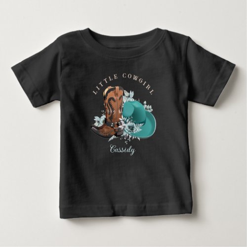 Baby Cowgirl cowboy boots hat turquoise brown name Baby T_Shirt