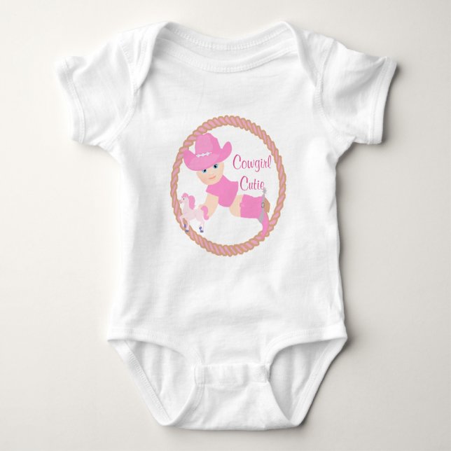 Baby Cowgirl Pink Hat Boots and Horse Baby Bodysuit (Front)