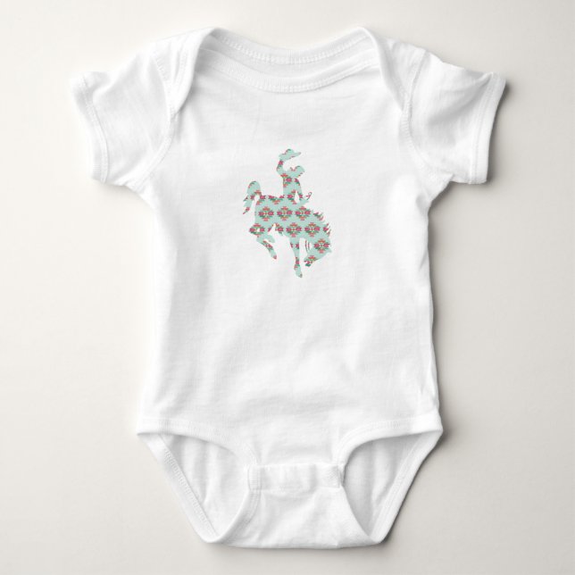 Baby Cowgirl Pink Turquoise Bronc Rodeo Aztec West Baby Bodysuit (Front)