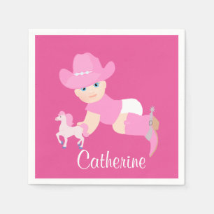 Baby Cowgirl With Pink Hat And Boots Party Napkins