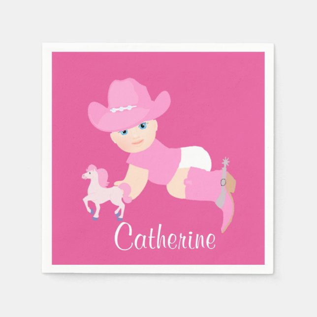 Baby Cowgirl With Pink Hat And Boots Party Napkins (Front)