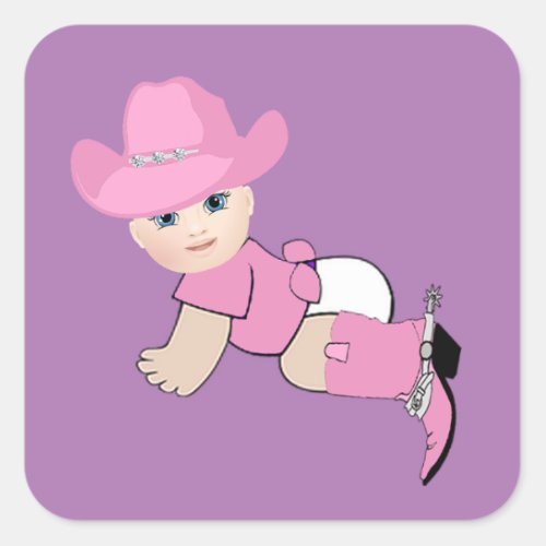 Baby Cowgirl With Pink Hat and Boots Square Sticker