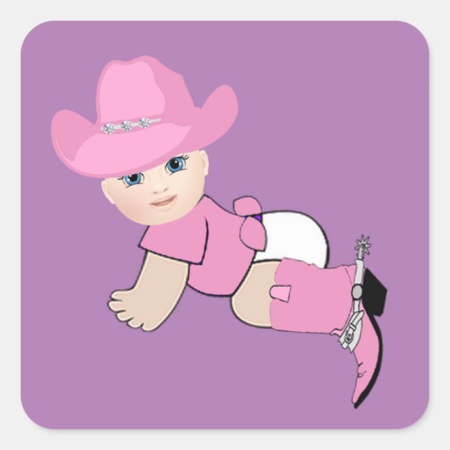 Baby Cowgirl With Pink Hat and Boots Square Sticker (Front)