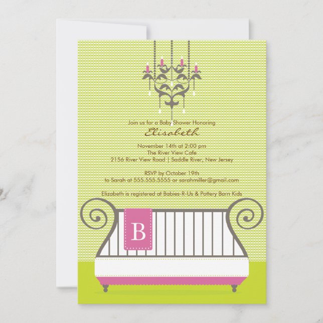 Baby Crib Baby Shower Invitation Chic Girl Pink (Front)