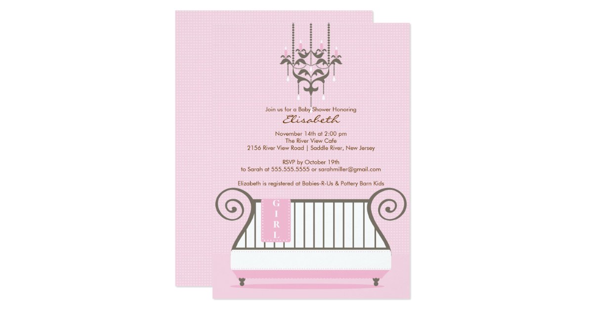 Baby Crib Baby Shower Invitation Chic Girl Pink | Zazzle