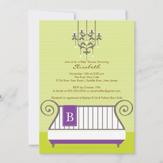 Baby Crib Baby Shower Invitation Chic Girl Purple (Front)