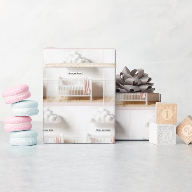 Baby Crib In a Nursery With Clouds Wrapping Paper (Baby Shower)