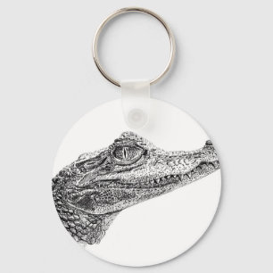 Baby Crocodile Ink Drawing Keychain
