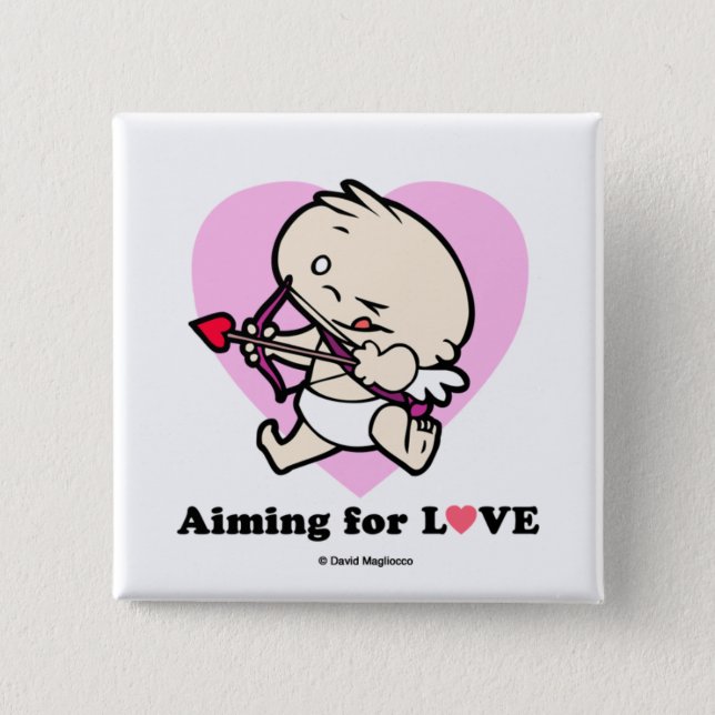 Baby Cupid Aiming For Love Square Button (Front)