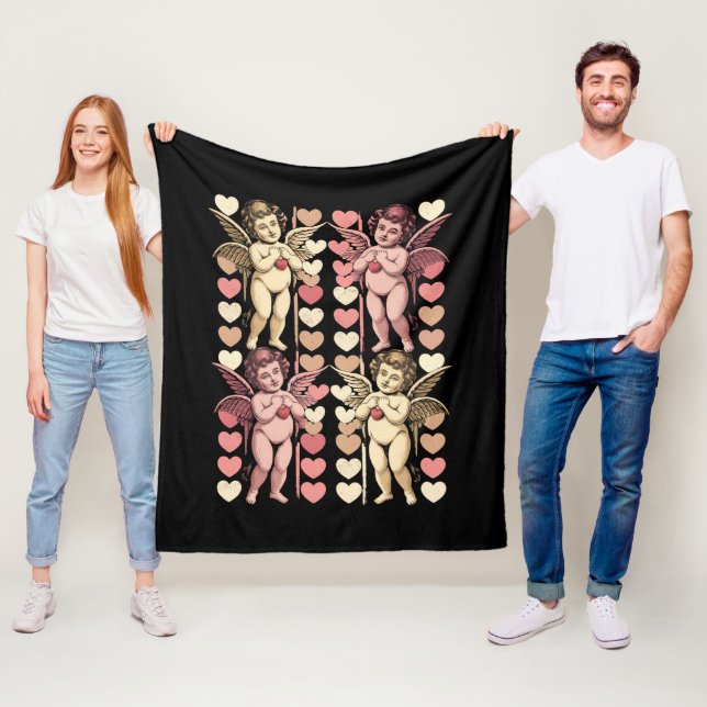 Baby Cupid Coquette bow Retro Valentines Day Fleece Blanket (In Situ)