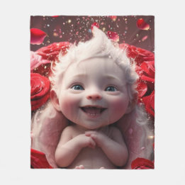 Baby Cupid & Roses  Fleece Blanket