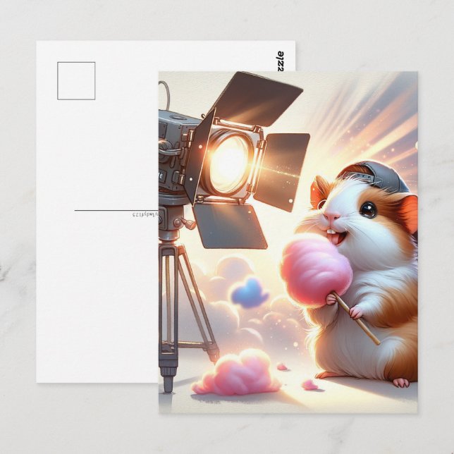 Baby, cute animal with cotton candy, Postcrossing Postcard (Front/Back)
