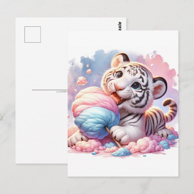 Baby, cute animal with cotton candy, Postcrossing Postcard (Front/Back)
