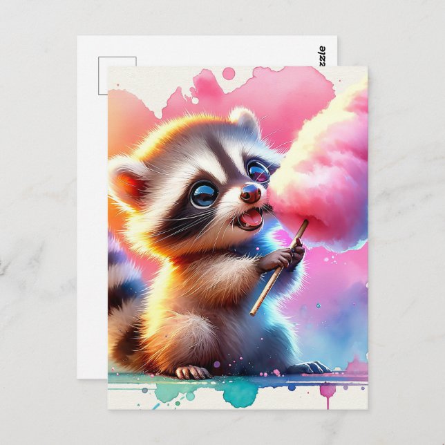 Baby, cute animal with cotton candy, Postcrossing Postcard (Front/Back)