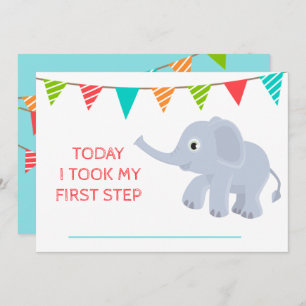 Baby Cute Monthly Growth Blue Elephant Invitation