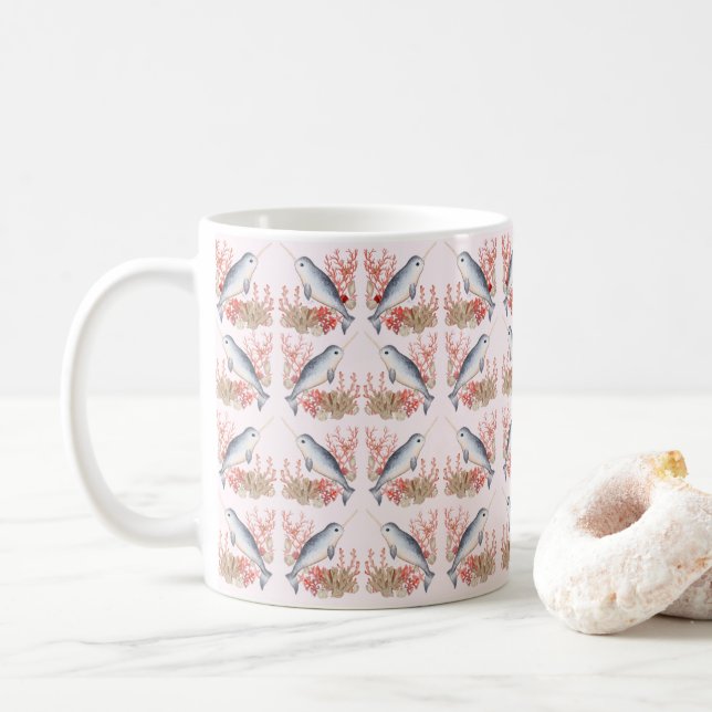 Baby cute Narwhal ocean seashells  Coffee Mug (With Donut)