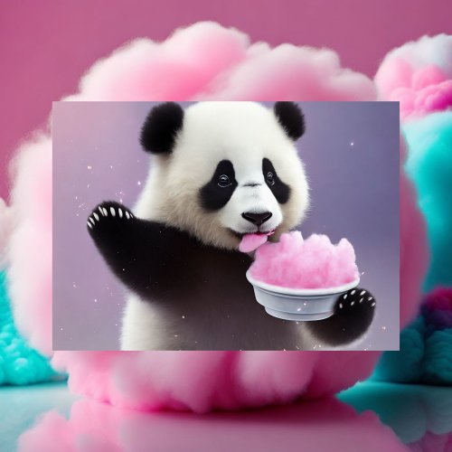 Baby cute Panda eating cotton candy Postcard