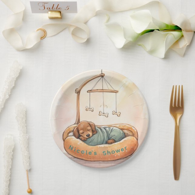 Baby Dachshund Shower  Paper Plates (Wedding)