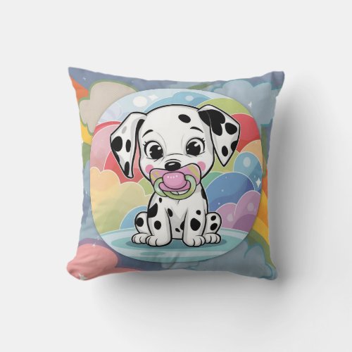 Baby Dalmatian with a pacifier _ Birth Stats  Throw Pillow