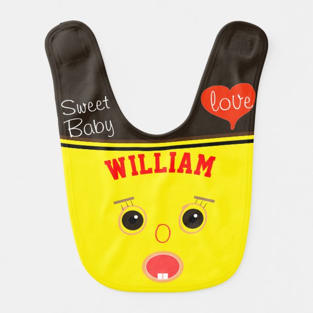 Baby Dark Brown Eyes Red Heart  Bib (Front)