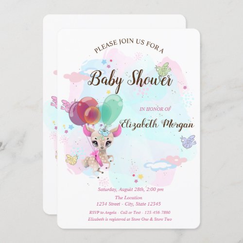 Baby Dear BalloonsWatercol Splash Baby Shower Invitation