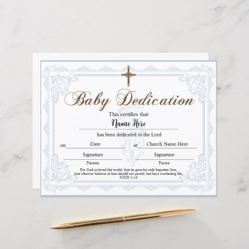 Baby Dedication Certificate Blue Boy 