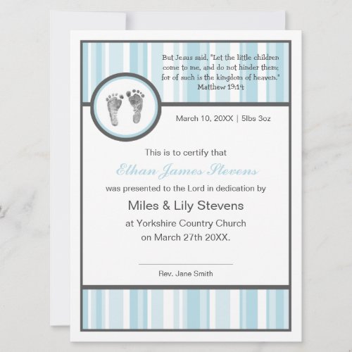 Baby Dedication Certificate Blue Stripes Invitation
