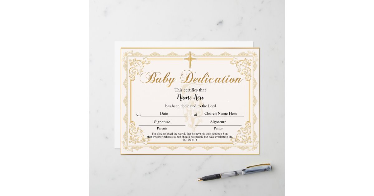 Baby Dedication Certificate Gold | Zazzle