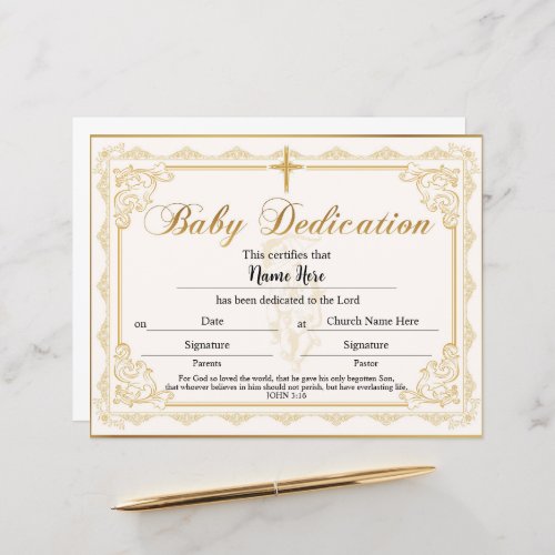 Baby Dedication Certificate Gold