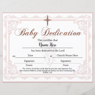 Baby Dedication Certificate Pink Girl