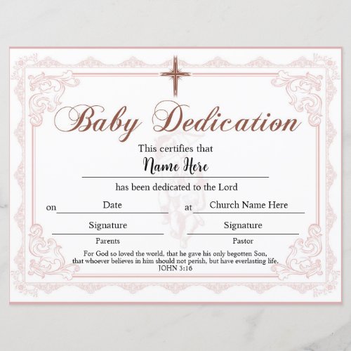 Baby Dedication Certificate Pink Girl