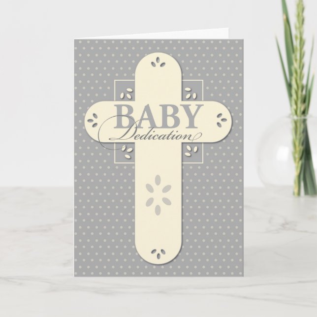 Baby Dedication Cream & Gray Cross Card (Front)