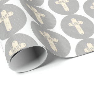 Baby Dedication Cream & Gray Cross Wrapping Paper