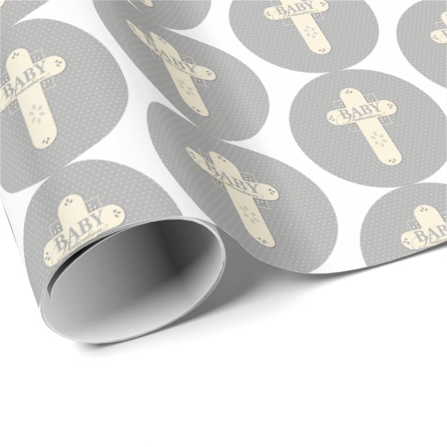 Baby Dedication Cream & Gray Cross Wrapping Paper (Roll Corner)