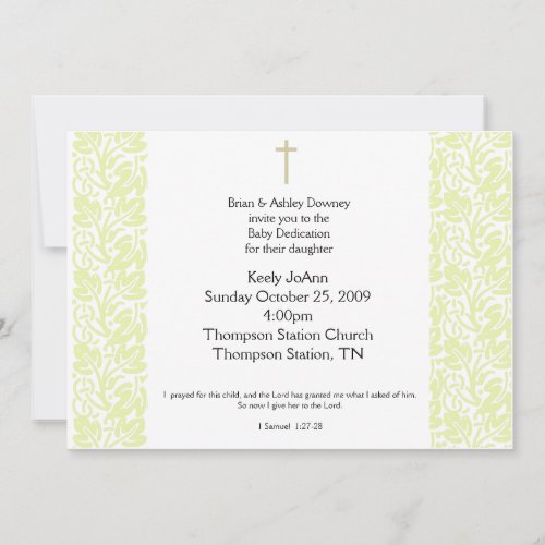 Baby Dedication Gender Neutral Baptism Invitation