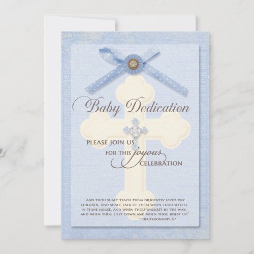 Baby Dedication Invitation _ Blue w cross  ribbo