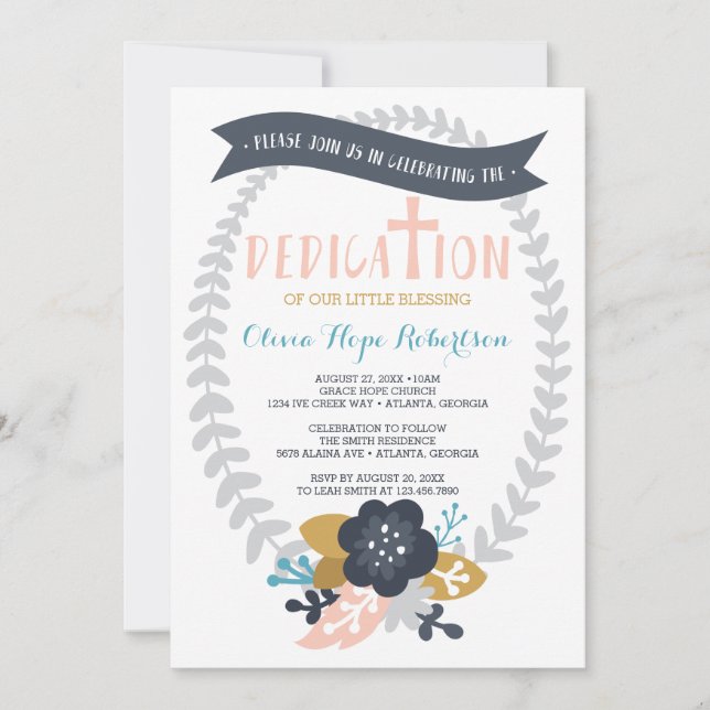 Baby Dedication Invitation, Floral, Contemporary Invitation (Front)