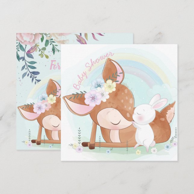 Baby Deer and Bunny Holiday Card (Front/Back)