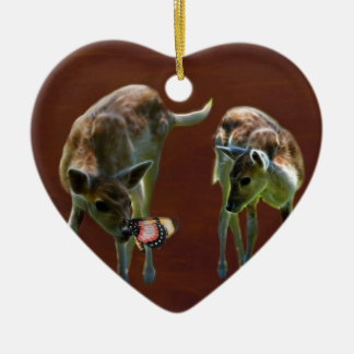 Baby Deer and butterfly Ceramic Ornament