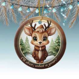 Baby Deer Antlers Animal Character Christmas 🦌🎄 Ceramic Ornament