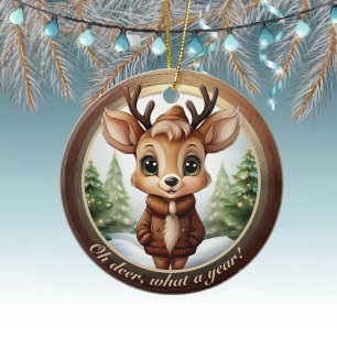 Baby Deer Antlers Animal Character Christmas 🦌🎄 Ceramic Ornament