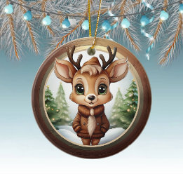 Baby Deer Antlers Animal Character Christmas 🦌🎄 Ceramic Ornament