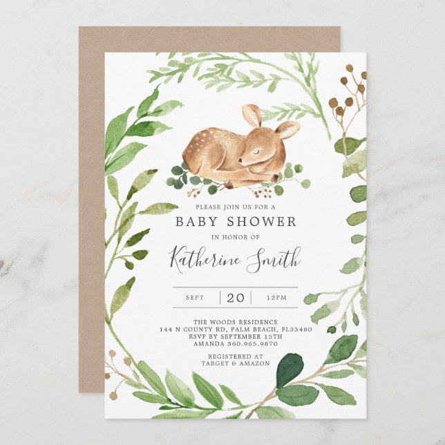 Baby Deer Baby Shower Invitation (Front/Back)