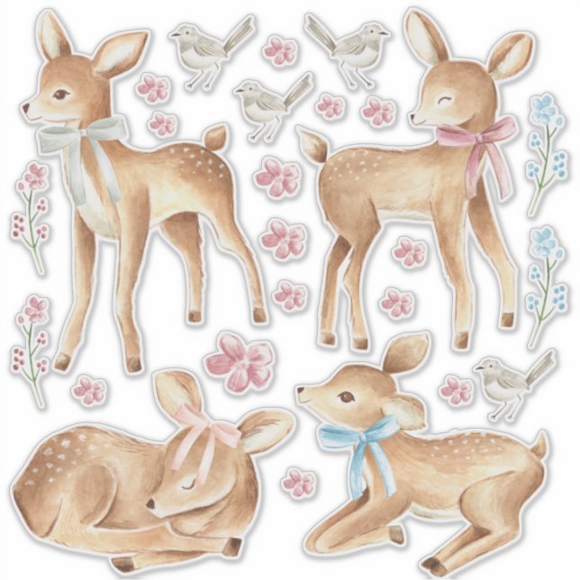 Baby Deer & Birds Bedroom Wall Set of Sticker (Front)