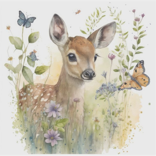 Baby Deer Butterfly Foliage Floral Nature Wildlife Sticker (Front)