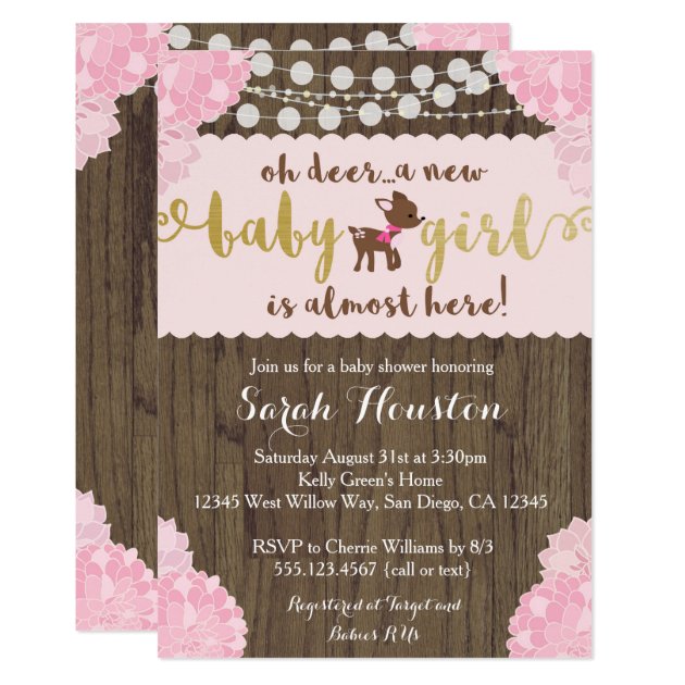 Baby Deer Doe Rustic Girl Shower Invitation