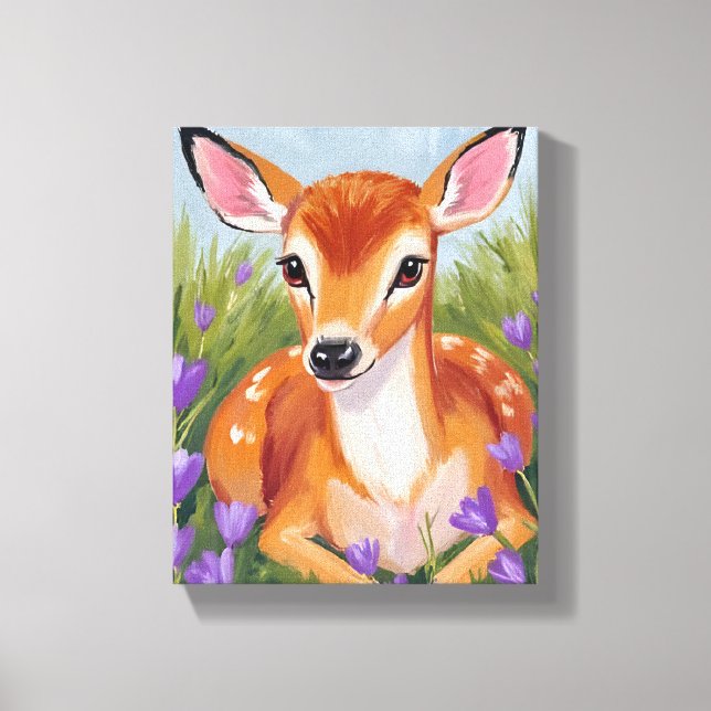 Baby Deer Fawn Animal Painting Canvas Print (Front)