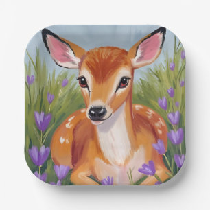 Baby Deer Fawn Animal Painting Watercolor Paper Plates