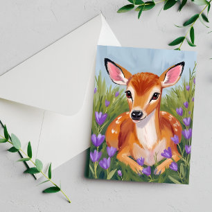 Baby Deer Fawn Animal Watercolor Painting Card