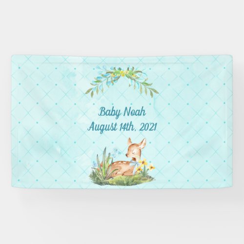 Baby Deer Fawn blue and flowers custom boy shower Banner